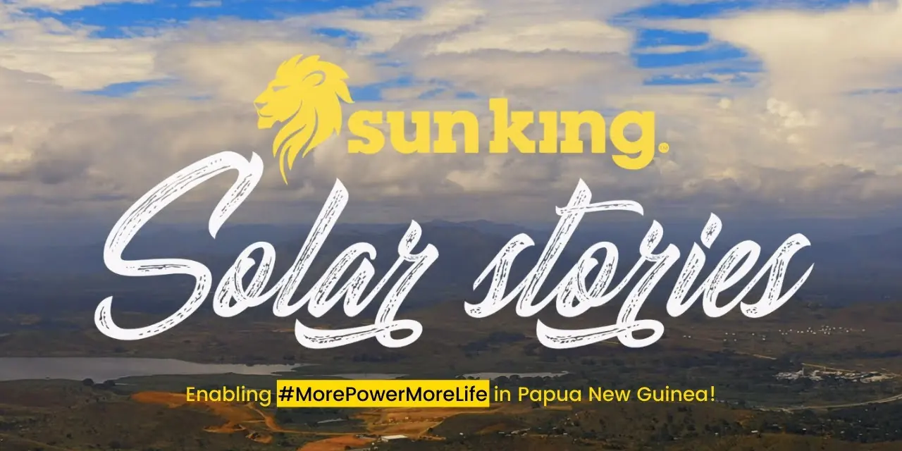 The title card Solar stories over hills and sky, enabling more power, more life in Papua New Guinea